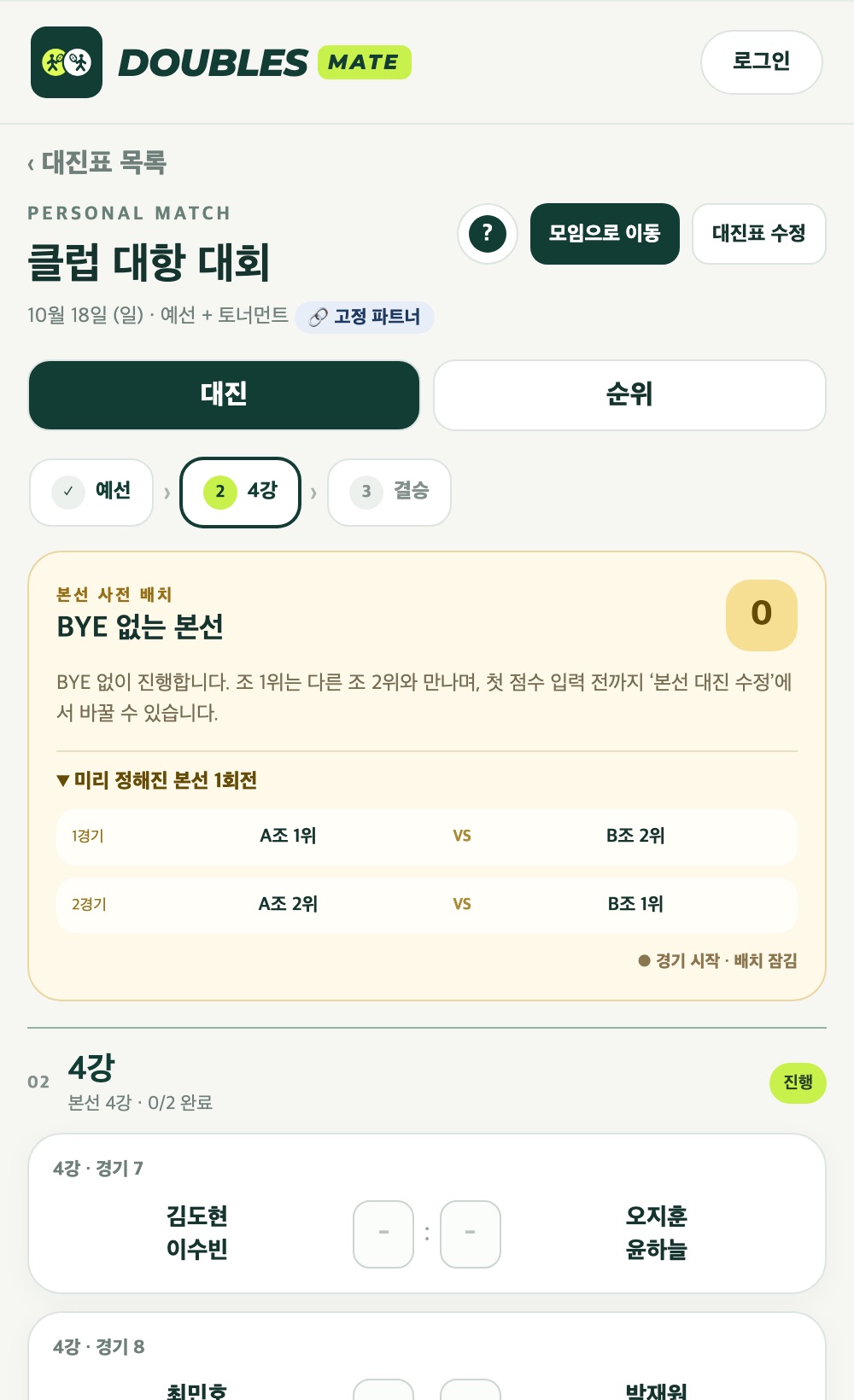 6팀 예선이 끝난 뒤 본선 4강: A조 1위 vs B조 2위, A조 2위 vs B조 1위 배치